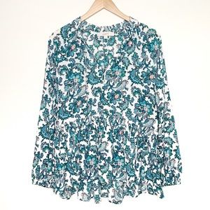 LOFT Floral Printed Sheer Blouse Blue & Pink Sz S